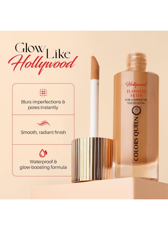 Colors Queen Hollywood Flawless Filter Liquid Foundation | Blurs Pores & Imperfection | Smooth Radiant Finish with Hydrating Formula | Long Lasting & Waterproof Foundation for Women (01 - Fair, 35ml) - Image 2